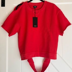 Hudson Los Angeles Cherry Red Distressed Cutout Sweatshirt XS NWT Grunge